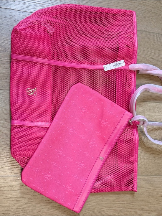 Victoria's Secret Handbags - Victoria's Secret Bright Pink Mesh Tote with Matching Pouch
